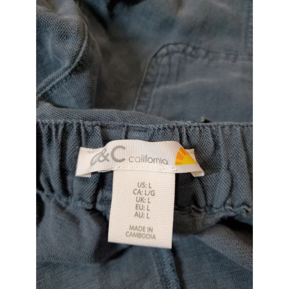 C&C‎ California Teal Blue Linen Blend Drawstring Waist Pants Women's Size L - Picture 2 of 10